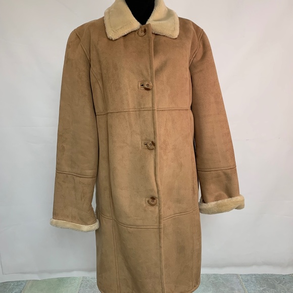 Talbots Faux Shearling Lined Full Length Coat with Buttons Petite L - Picture 2 of 10